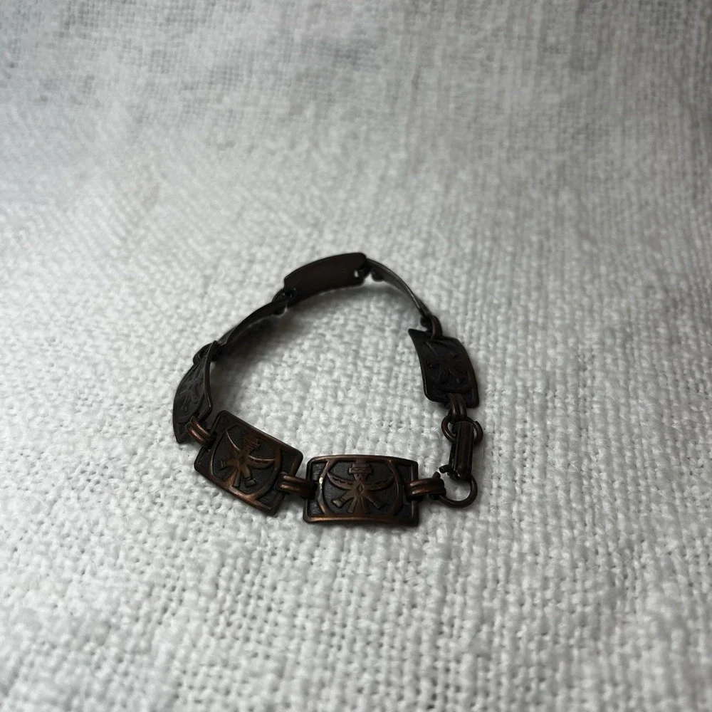Vintage Copper Aztec Native American Inspired Link Bracelet Streetwear Retro
